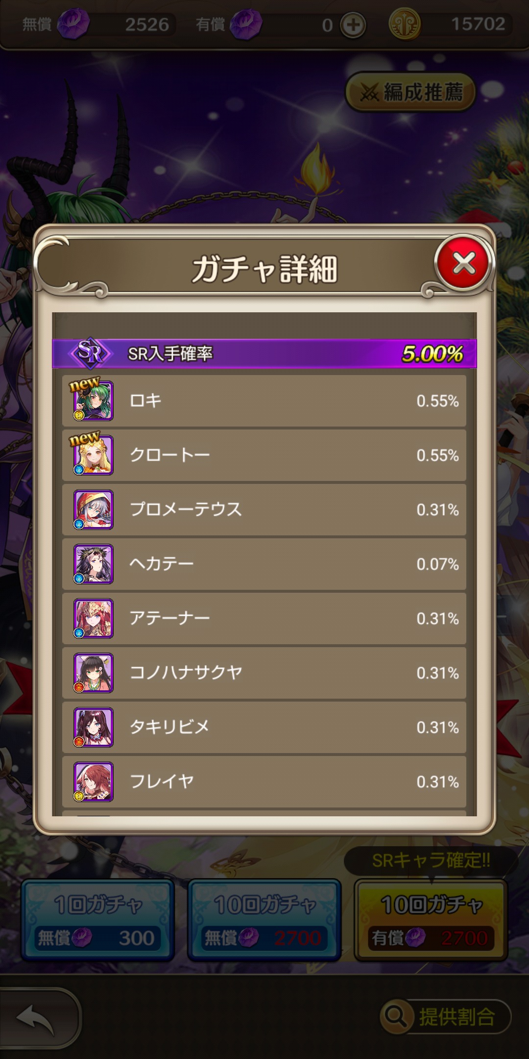 女神降ろしのキャラ一覧画像