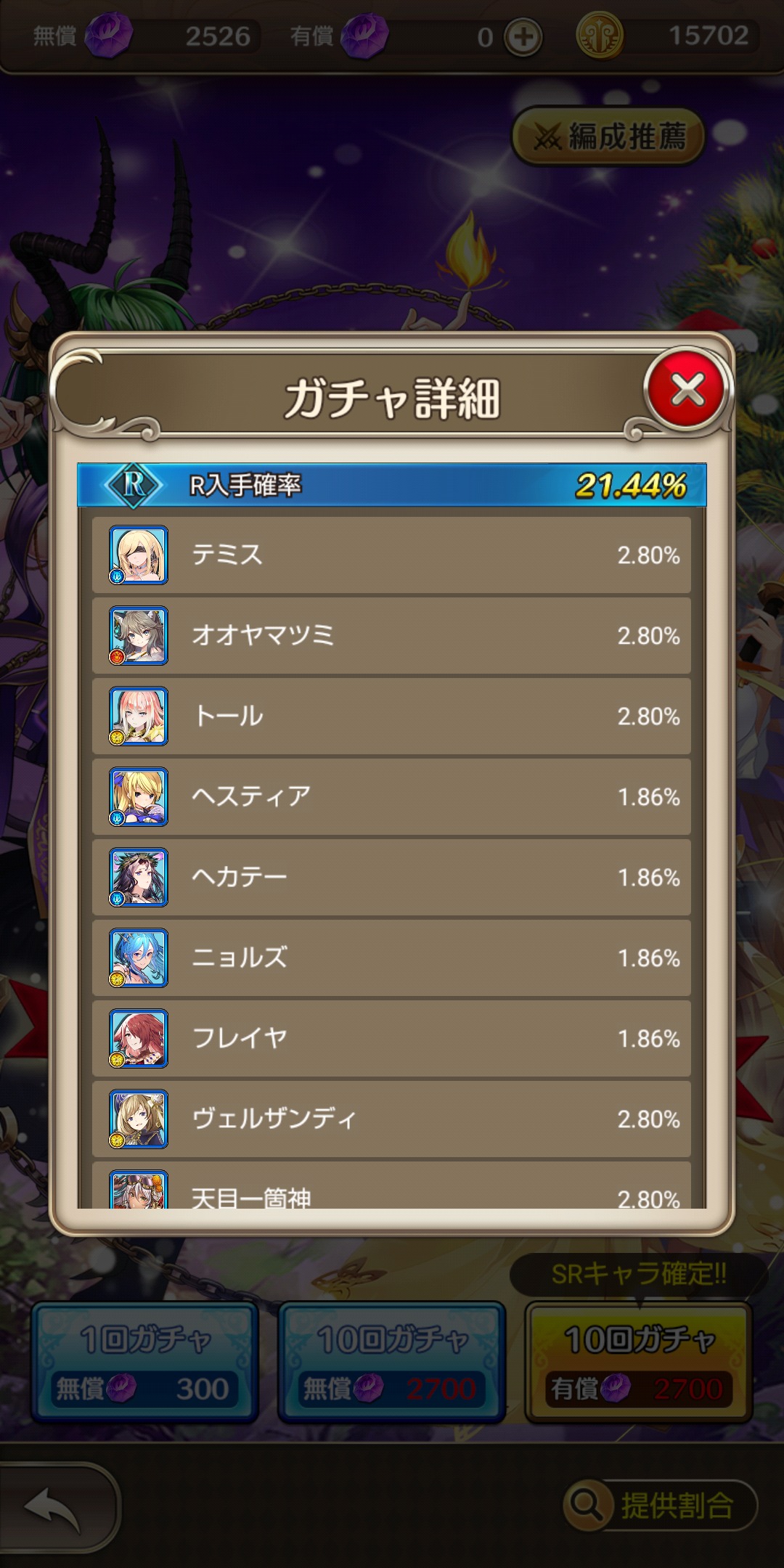 女神降ろしのキャラ一覧画像