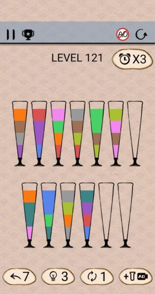 【水の色のパズルを並べ替え】空チューブ3つ